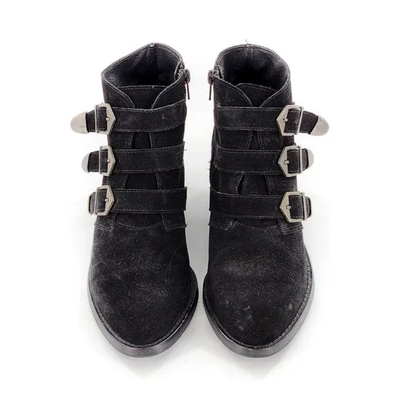 SKA Shoes Suede Leather Buckle Ankle Bootie Black Made in Spain - Picture 3 of 11